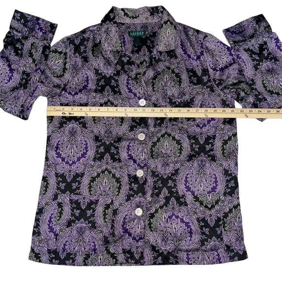 Lauren Ralph Lauren Purple Black Paisley Silky Pajama Set Size Large - Picture 9 of 13